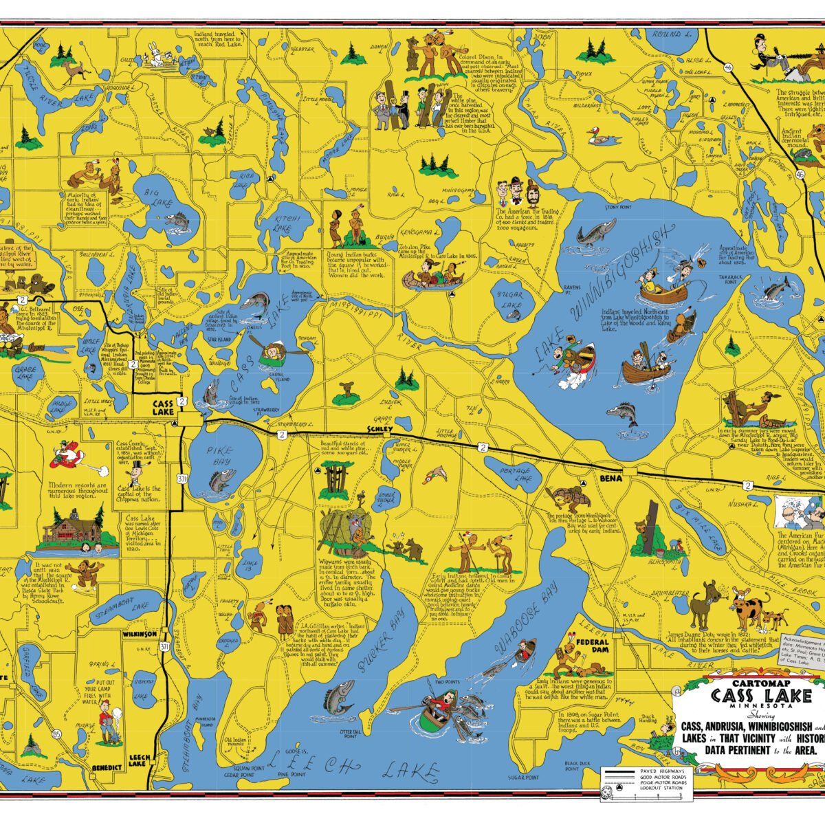 Frank Antoncich Historic Cass Lake Cartomap Wall Mural
